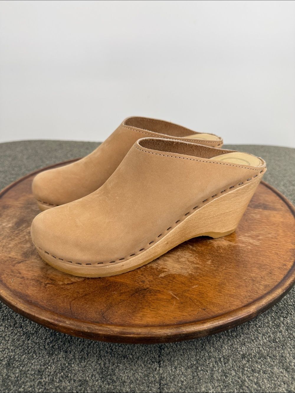 No 6 Shoes Wm 38 Wear in Good Health Bone Leather New School Clog Wedge Handmade